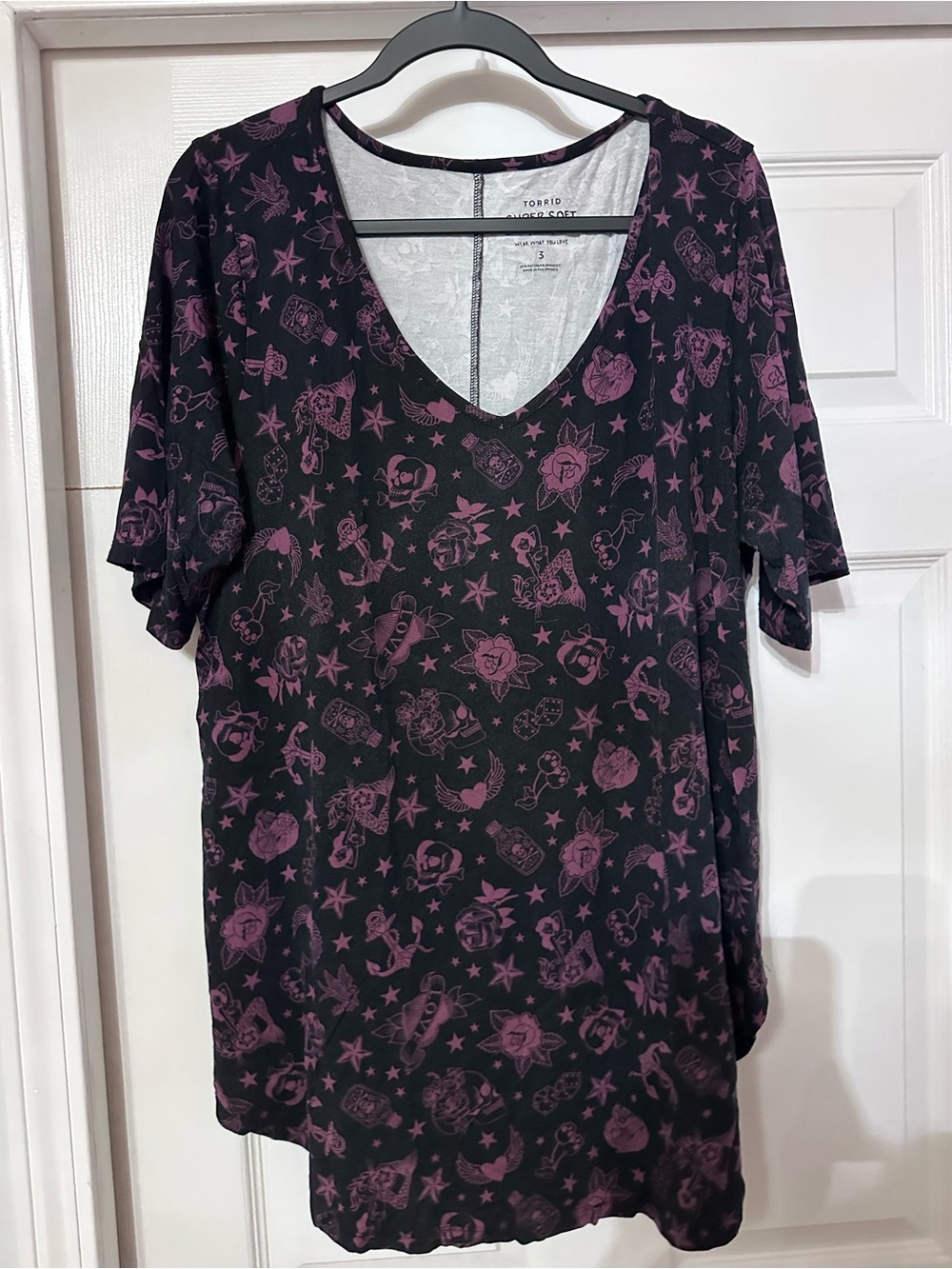 Torrid Super Soft Knit Tunic Tee with Purple Print